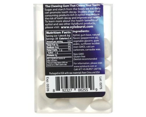 Xyloburst, Xylitol Gum, Peppermint, 25 Pieces Xyloburst, Xylitol Gum, Peppermint, 25 Pieces