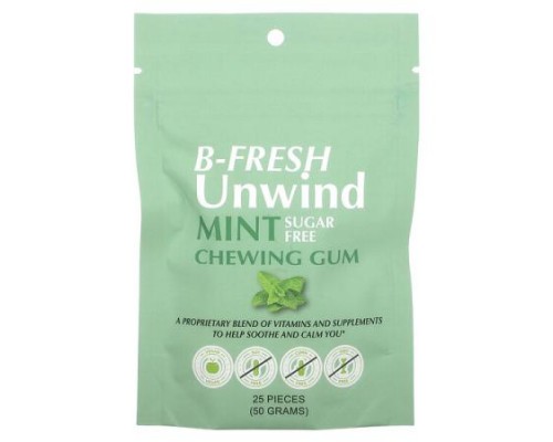 B-Fresh, Unwind Chewing Gum, Sugar Free, Mint, 25 Pieces (50 g) B-Fresh, Unwind Chewing Gum, Sugar Free, Mint, 25 Pieces (50 g)