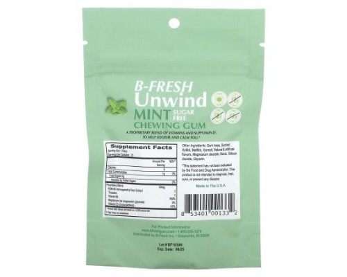 B-Fresh, Unwind Chewing Gum, Sugar Free, Mint, 25 Pieces (50 g) B-Fresh, Unwind Chewing Gum, Sugar Free, Mint, 25 Pieces (50 g)