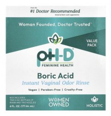 pH-D Feminine Health, Boric Acid, Instant Vaginal Odor Rinse, 2 Bottles & 2 Nozzles , 6 fl oz (177.44 ml)