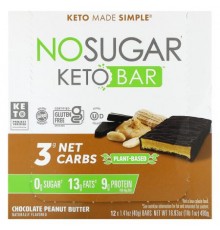 No Sugar Company, Keto Bar, Chocolate Peanut Butter, 12 Bars, 1.41 oz (40 g) Each