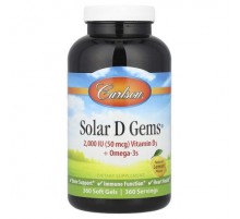 Carlson, Solar D Gems® , Vitamin D3 + Omega-3s, Natural Lemon, 360 Soft Gels