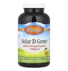 Carlson, Solar D Gems® , Vitamin D3 + Omega-3s, Natural Lemon, 360 Soft Gels