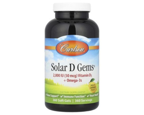 Carlson, Solar D Gems® , Vitamin D3 + Omega-3s, Natural Lemon, 360 Soft Gels