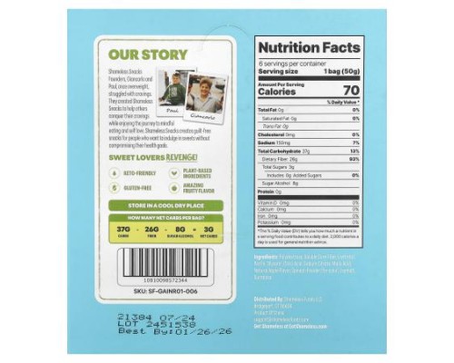 Shameless Snacks, Gummy Candy, Green Apple Blast®, 6 Bags, 1.8 oz (50 g) Each