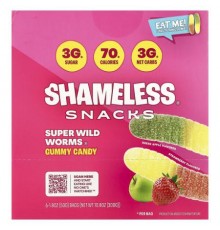 Shameless Snacks, Super Wild Worms® Gummy Candy, Green Apple and Strawberry, 6 Bags, 1.8 oz (50 g) Each