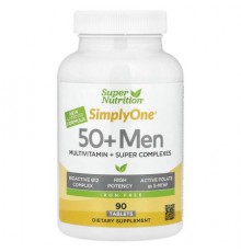 Super Nutrition, Simply One, Men's 50+ Multivitamin with Super Adaptogens, Greens, Spices, & Antioxidant, Iron Free, 90 Tablets