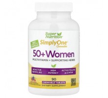 Super Nutrition, Simply One®, 50+ Women Multivitamin + Supporting Herbs, Mixed Berry , 90 Chewable Tablets