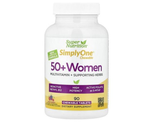 Super Nutrition, Simply One®, 50+ Women Multivitamin + Supporting Herbs, Mixed Berry , 90 Chewable Tablets