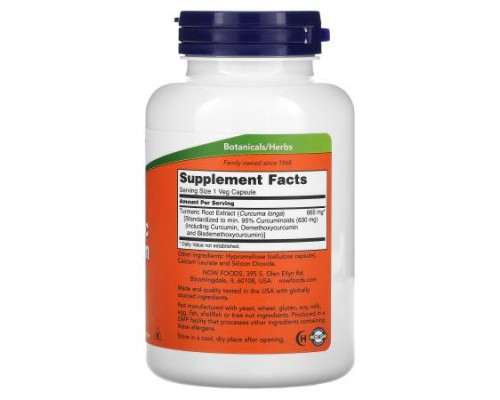 NOW Foods, Turmeric Curcumin, 120 Veg Capsules (665 mg per Capsule)
