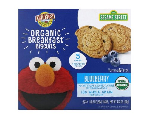 Earth's Best, Organic Breakfast Biscuits, 2 Years and Up, Blueberry, 5 Packs, 0.7 oz (20 g) Each