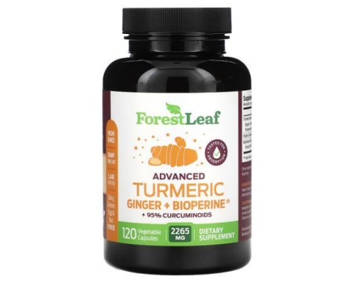 Forest Leaf, Advanced Turmeric Ginger + Bioperine, 120 Vegetable Capsules