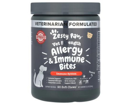Zesty Paws, Vet Strength Allergy & Immune Bites, For Dogs, All Ages, Smoked Cheese, 90 Soft Chews, 12.6 oz (360 g)
