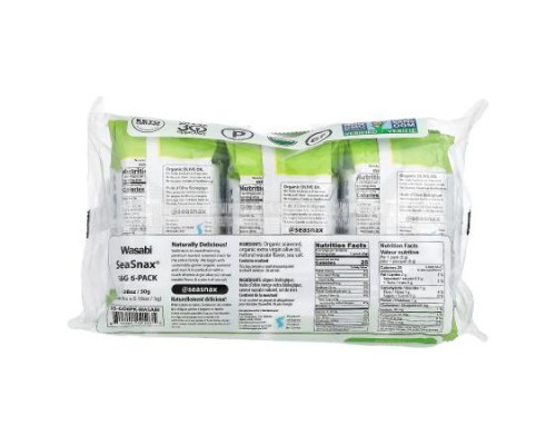 SeaSnax, Organic Seaweed, Wasabi, 6 Pack, 0.18 oz (5 g) Each