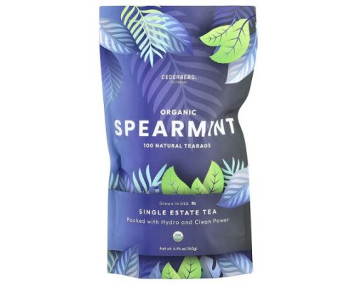 Cederberg Tea Co, Organic Spearmint, Caffeine Free, 100 Natural Tea Bags, 4.94 oz (140 g)