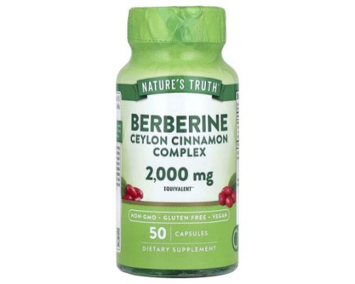 Nature's Truth, Berberine Ceylon Cinnamon Complex, 2,000 mg, 50 Capsules Nature's Truth, Berberine Ceylon Cinnamon Complex, 2,000 mg, 50 Capsules