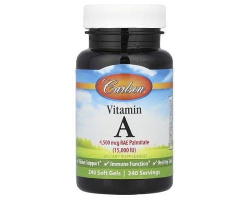 Carlson, Vitamin A, 4,500 mcg RAE (15,000 IU), 240 Soft Gels Carlson, Vitamin A, 4,500 mcg RAE (15,000 IU), 240 Soft Gels