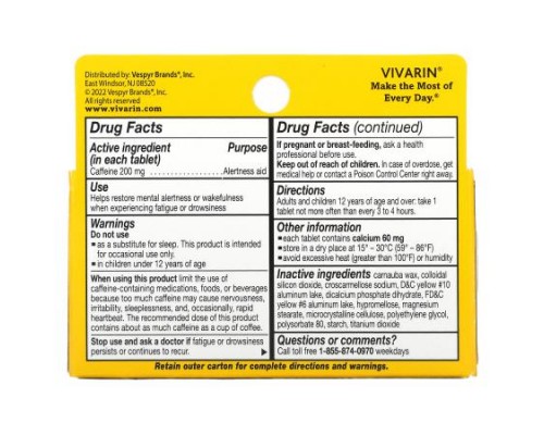 Vivarin, Caffeine Alertness Aid, 200 mg, 40 Tablets