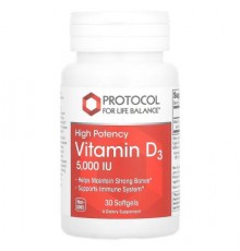 Protocol for Life Balance, Vitamin D3, High Potency, 5,000 IU, 30 Softgels