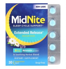 MidNite, Sleep Cycle Support, Medium Dose, 6 mg, 30 Extended Release Tablets