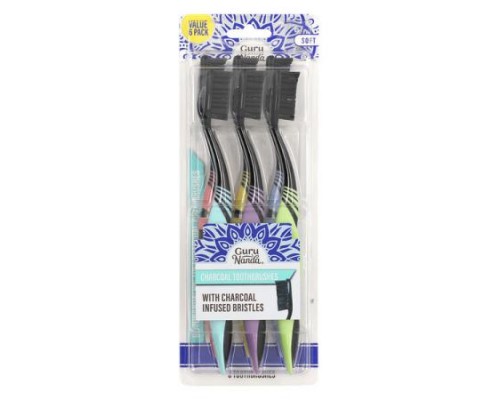 GuruNanda, Big Tuft Charcoal Toothbrushes, Soft , 6 Toothbrushes GuruNanda, Big Tuft Charcoal Toothbrushes, Soft , 6 Toothbrushes