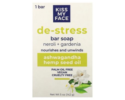 Kiss My Face, De-Stress, Bar Soap, Neroli + Gardenia, 5 oz (142 g) Kiss My Face, De-Stress, Bar Soap, Neroli + Gardenia, 5 oz (142 g)