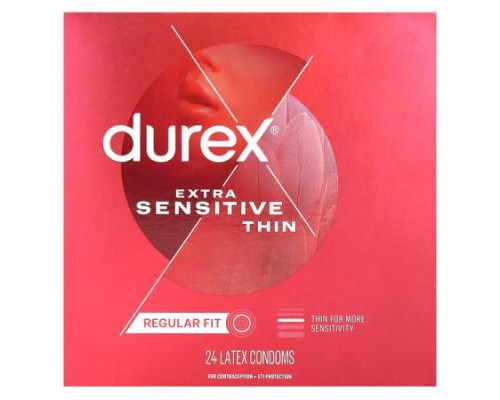 Durex, Extra Sensitive Thin, Regular Fit , 24 Latex Condoms