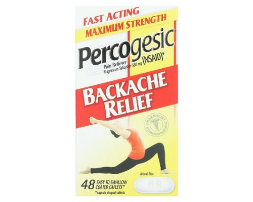 Percogesic, Backache Relief Pain Reliever, Maximum Strength, 580 mg, 48 Easy To Swallow Coated Caplets