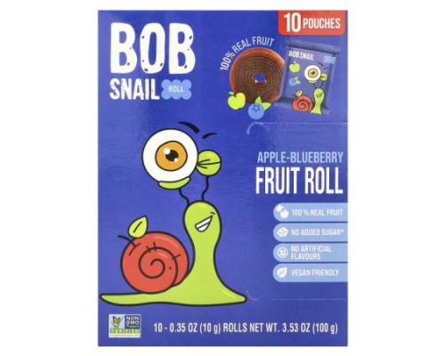 Bob Snail, Fruit Roll, Apple-Blueberry, 10 Pouches, 0.35 oz (10 g) Each Bob Snail, Fruit Roll, Apple-Blueberry, 10 Pouches, 0.35 oz (10 g) Each