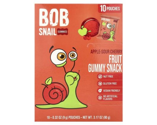 Bob Snail, Fruit Gummy Snack, Apple-Sour Cherry, 10 Pouches, 0.32 oz (9 g) Each Bob Snail, Fruit Gummy Snack, Apple-Sour Cherry, 10 Pouches, 0.32 oz (9 g) Each
