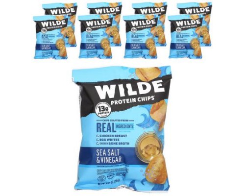 Wilde Brands, Protein Chips, Sea Salt & Vinegar, 8 Bags, 1.34 oz (38 g) Each Wilde Brands, Protein Chips, Sea Salt & Vinegar, 8 Bags, 1.34 oz (38 g) Each