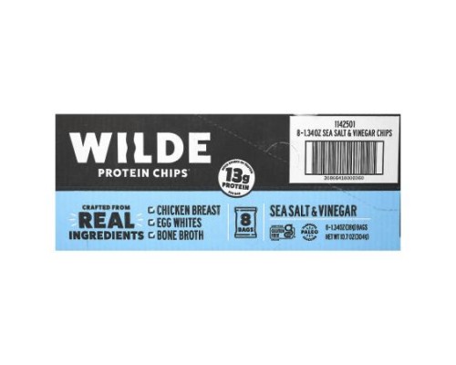 Wilde Brands, Protein Chips, Sea Salt & Vinegar, 8 Bags, 1.34 oz (38 g) Each Wilde Brands, Protein Chips, Sea Salt & Vinegar, 8 Bags, 1.34 oz (38 g) Each