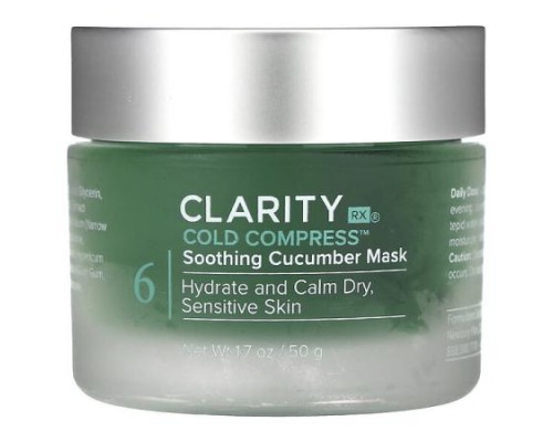 ClarityRx, Cold Compress Soothing Cucumber Mask , 1.7 oz (50 g) ClarityRx, Cold Compress Soothing Cucumber Mask , 1.7 oz (50 g)