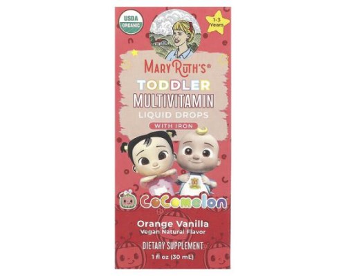 MaryRuth's, Cocomelon, Toddler Multivitamin, Liquid Drops With Iron, 1 - 3 Years, Orange Vanilla, 1 fl oz (30 ml)