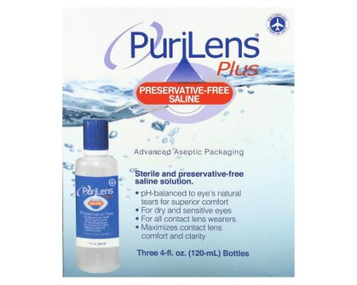 Purilens, Plus Preservative-Free Saline, 3 Bottles, 4 fl oz (120 ml) Each Purilens, Plus Preservative-Free Saline, 3 Bottles, 4 fl oz (120 ml) Each