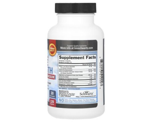 BioSchwartz, Premium Ultra Pure Bone Strength, Calcium + D3, K2 & Magnesium, 120 Capsules