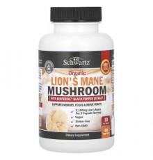 BioSchwartz, Organic Lion's Mane Mushroom with Bioperine Black Pepper Extract, 90 Veggie Caps