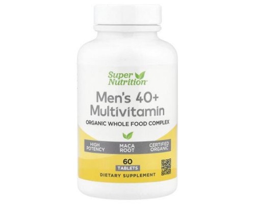 Super Nutrition, Organic Whole Food Men's 40+ Multivitamin with Organic Amla Extract, Organic Sunflower Extract, Organic Moringa Extract, and Organic Shiitake Extract , 60 Tablets Super Nutrition, Organic Whole Food Men's 40+ Multivitamin with Organic Amla Extract, Organic Sunflower Extract, Organic Moringa Extract, and Organic Shiitake Extract , 60 Tablets