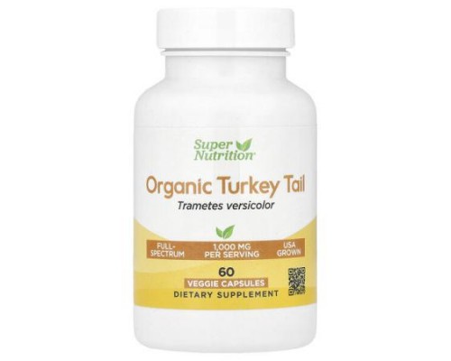 Super Nutrition, Organic Turkey Tail Mushroom, 60 Veggie Capsules (0.5 g per Capsule)