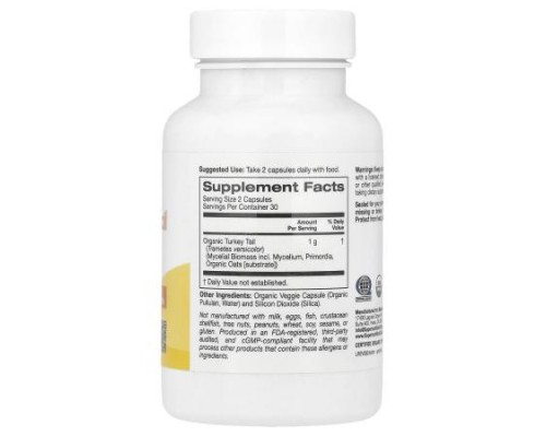 Super Nutrition, Organic Turkey Tail Mushroom, 60 Veggie Capsules (0.5 g per Capsule)