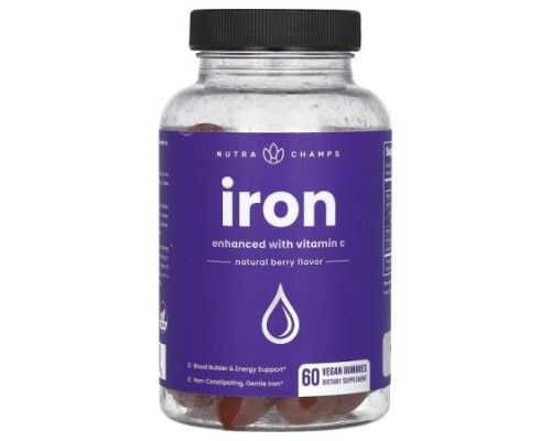 NutraChamps, Iron Gummies, Enhanced with Vitamin C, Natural Berry, 60 Vegan Gummies