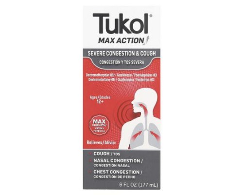 Tukol, Max Action, Severe Congestion & Cough, Ages 12+, 6 fl oz (177 ml) Tukol, Max Action, Severe Congestion & Cough, Ages 12+, 6 fl oz (177 ml)