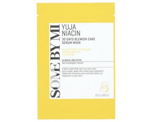 SOME BY MI, Yuja Niacin, 30 Day Blemish Care Serum Beauty Mask , 1 Sheet Mask, 0.88 oz (25 g)