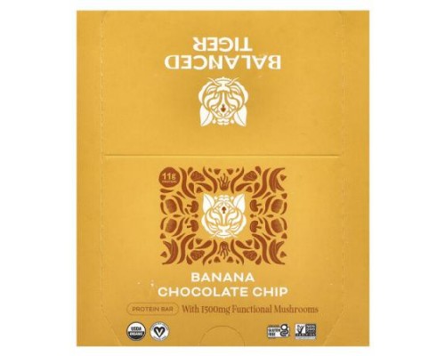 Balanced Tiger, Protein Bar, Banana Chocolate Chip, 12 Bars, 1.55 oz (44 g) Each Balanced Tiger, Protein Bar, Banana Chocolate Chip, 12 Bars, 1.55 oz (44 g) Each
