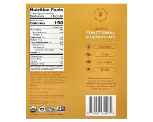 Balanced Tiger, Protein Bar, Banana Chocolate Chip, 12 Bars, 1.55 oz (44 g) Each Balanced Tiger, Protein Bar, Banana Chocolate Chip, 12 Bars, 1.55 oz (44 g) Each
