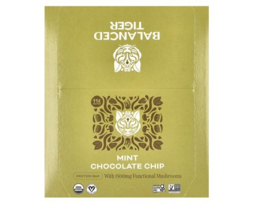Balanced Tiger, Protein Bar, Mint Chocolate Chip, 12 Bars, 1.55 oz (44 g) Each Balanced Tiger, Protein Bar, Mint Chocolate Chip, 12 Bars, 1.55 oz (44 g) Each
