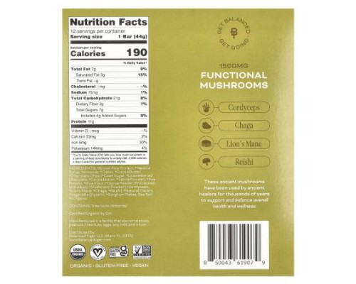Balanced Tiger, Protein Bar, Mint Chocolate Chip, 12 Bars, 1.55 oz (44 g) Each Balanced Tiger, Protein Bar, Mint Chocolate Chip, 12 Bars, 1.55 oz (44 g) Each