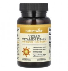 NatureWise, Vegan Vitamin D3 + K2, 60 Vegan Softgels