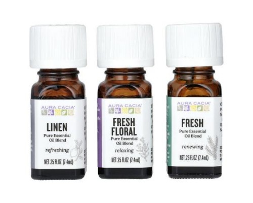 Aura Cacia, Fresh Home, Pure Essential Oil Blends, 3 Bottles, 0.25 fl oz (7.4 ml) Each Aura Cacia, Fresh Home, Pure Essential Oil Blends, 3 Bottles, 0.25 fl oz (7.4 ml) Each