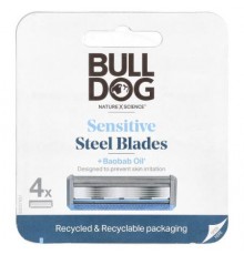 Bulldog Skincare For Men, Sensitive Steel Shaving Blades + Baobab Oil, 4 Cartridges